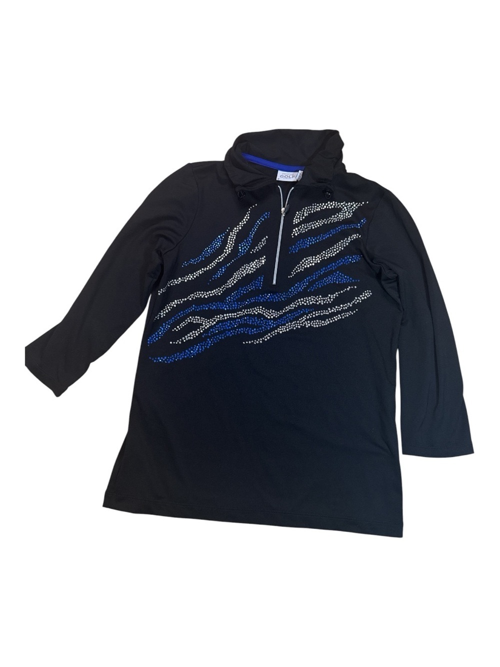 Chico's Zenergy Golf Black 1/4 Zip pull over with Blue & Silver Accents Size 0